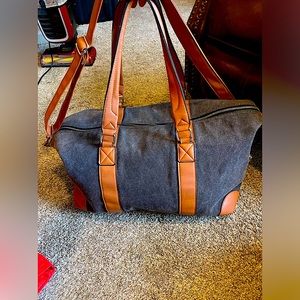 Luxe Weekender Duffle: Dark Grey Canvas & Rich Brown Leather (Like New!)